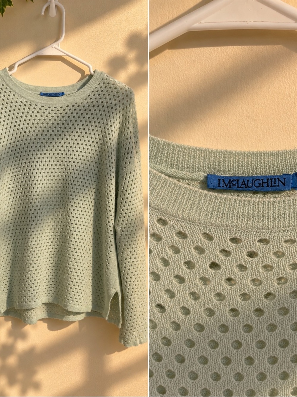 J. McLaughlin Mint Open-Knit Crewneck Sweater